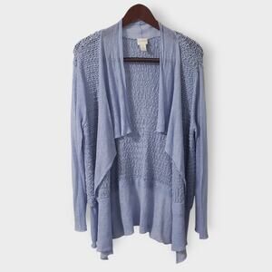 Chico's Periwinkle Blue Cotton Linen Open Knit Mesh Cardigan Sz Large (2) Summer